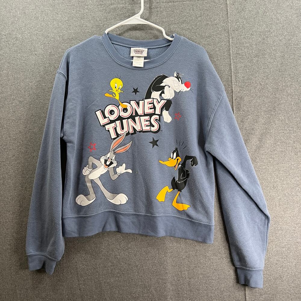 Looney Tunes Shirt Women Size XS Blue Long Sleeve Casual Shirt Ladies